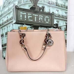Michael Kors 30H3SCYS2L Cynthia Medium Saffiano Leather Satchel Bag in Soft Pink